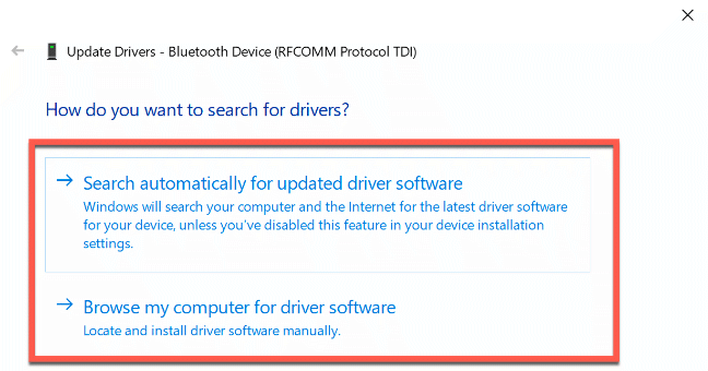 "Bagaimana Anda Ingin Mencari Driver?"  pilihan di Windows 10.