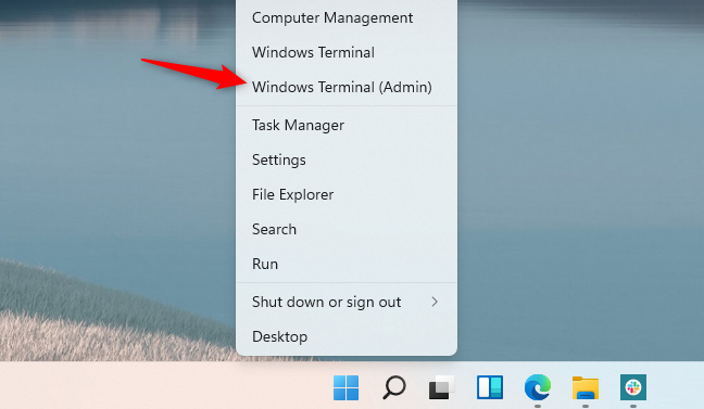 Klik kanan tombol Mulai dan pilih "Terminal Windows (Admin)."
