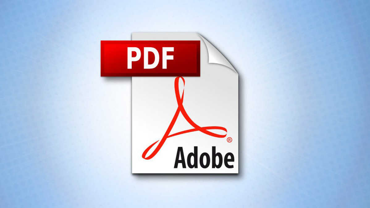 Logo Adobe PDF pada latar belakang gradien.