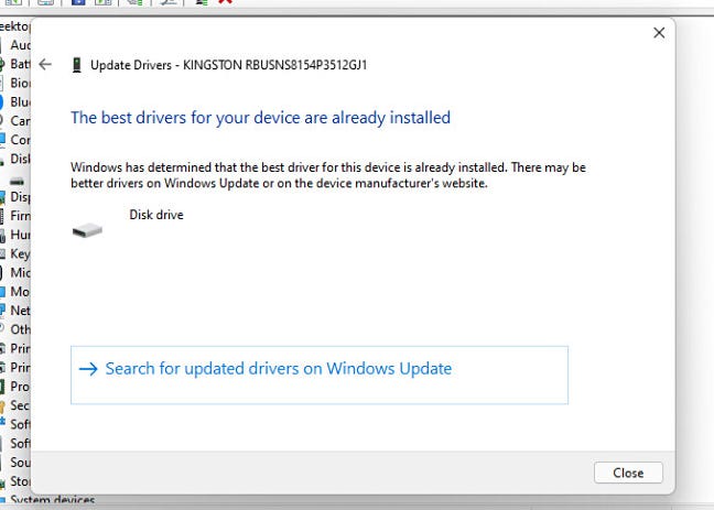 Driver terbaik untuk perangkat Anda sudah diinstal, jadi tutup atau cari di Pembaruan Windows.