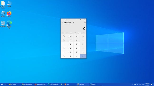 Kegunaan Kalkulator Windows 10 telah dibawa ke latar depan.