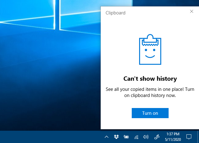 Tidak dapat menampilkan pesan riwayat Clipboard di Windows 10