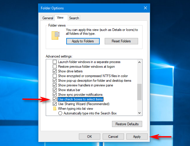 Matikan kotak centang file di Opsi Folder di Windows 10