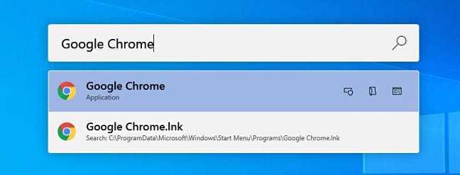 Mencari "Google Chrome" di PowerToys Jalankan di Windows 10.