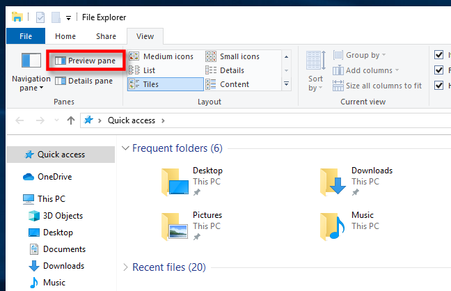 Klik Panel Pratinjau di Windows 10 File Explorer