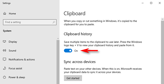 Aktifkan "Riwayat clipboard" di Windows 10.