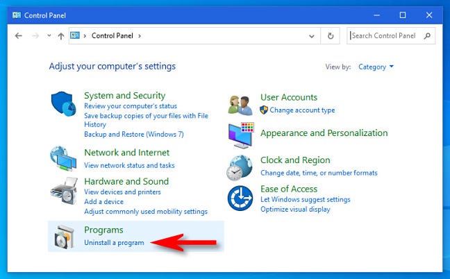 Di Panel Kontrol Windows, klik "Copot pemasangan program."