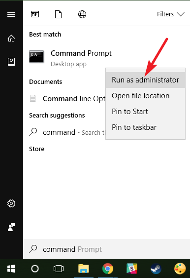 Klik kanan pintasan Command Prompt dan pilih "Run as administrator."
