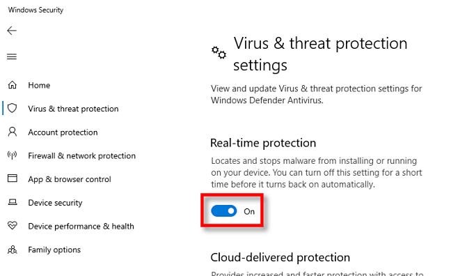 Opsi Perlindungan Real-Time Antivirus Windows 10 Defender Diaktifkan