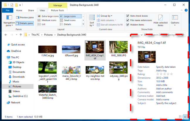Contoh Panel Detail di Windows 10 File Explorer