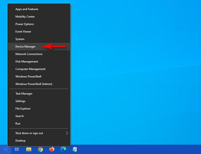 Di Menu Pengguna Daya Windows 10, klik "Pengelola Perangkat"