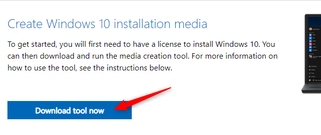 Klik tombol "Unduh Alat Sekarang" di halaman web Microsoft.