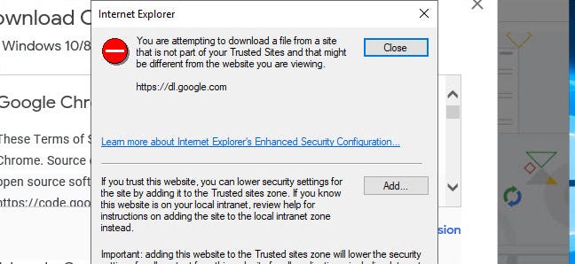 Peringatan unduhan Internet Explorer