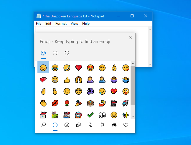 Panel Emoji di Windows 10