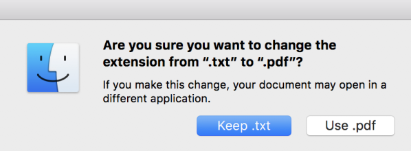 Pesan peringatan di Mac menanyakan apakah Anda ingin mengubah ekstensi file