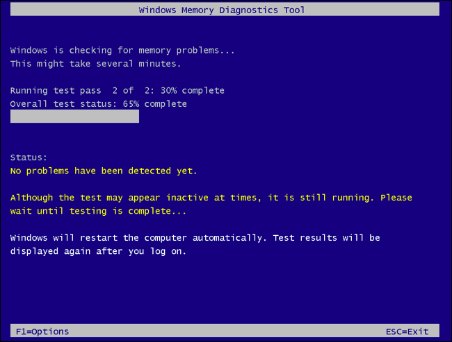 Alat Diagnostik Memori Windows memindai RAM