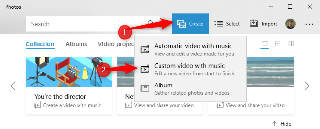 Klik tombol "Buat" dan klik "Video khusus dengan musik."