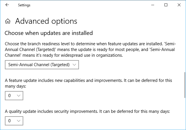 Opsi lanjutan untuk menjeda dan menunda pembaruan pada Windows 10