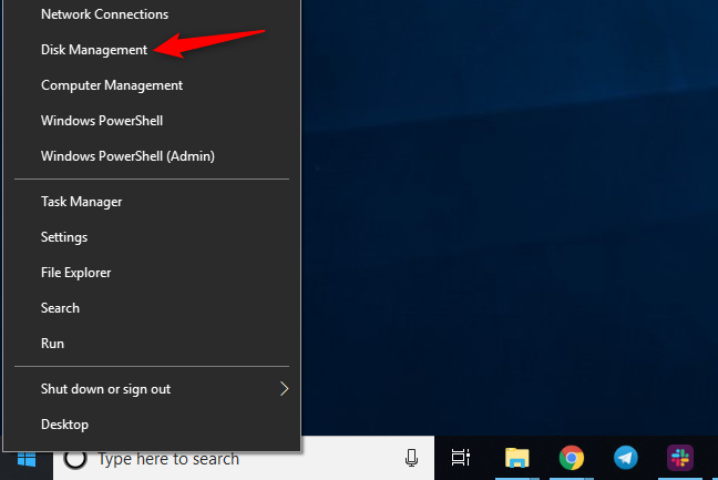 Meluncurkan Manajemen Disk di Windows 10