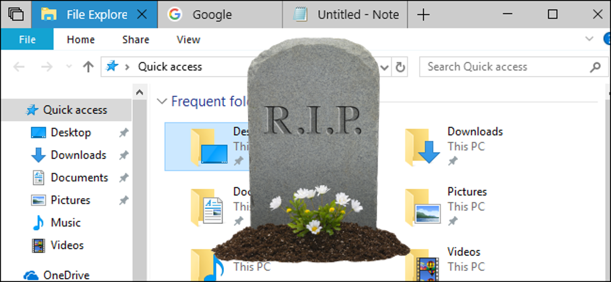 Setel tab di jendela File Explorer dengan batu nisan