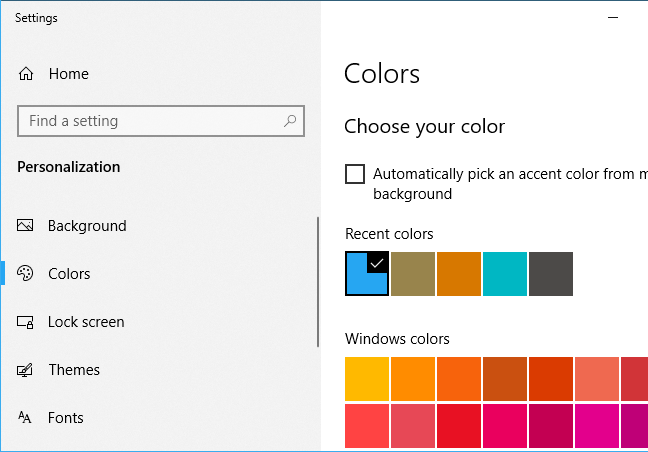 Memilih warna aksen pada Windows 10
