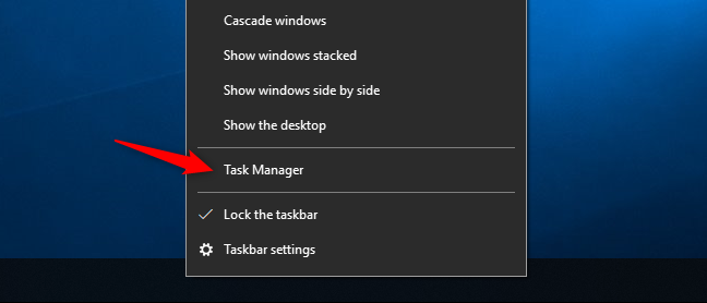 Opsi untuk membuka Task Manager dari taskbar Windows 10