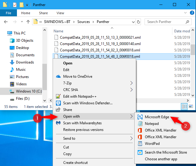 Membuka file log XML CompatData di Windows 10