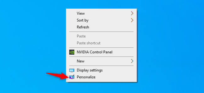 Opsi Personalisasi di menu konteks desktop Windows 10
