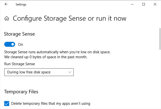 Mengontrol saat Storage Sense berjalan di Windows 10