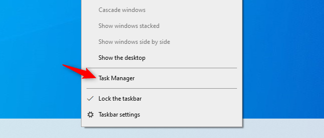 Opsi Pengelola Tugas di menu konteks bilah tugas pada Windows 10