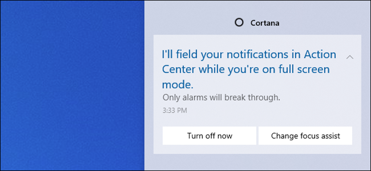 Pesan Bantuan Fokus Cortana di Pusat Aksi