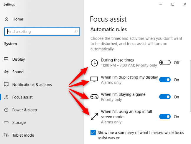 Aturan otomatis Focus Assist di Windows 10