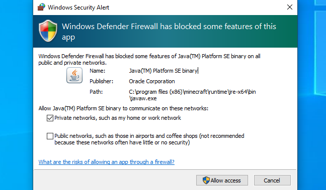 Peringatan Keamanan Windows Defender di Windows 10.