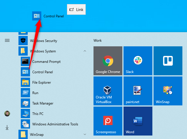 Membuat pintasan desktop ke Panel Kontrol di Windows 10