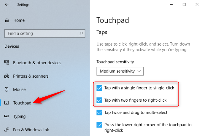 Menonaktifkan tap-to-click di aplikasi Pengaturan Windows 10.
