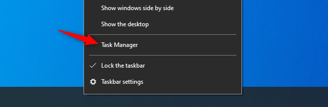 Membuka Windows Task Manager dari taskbar Windows 10.