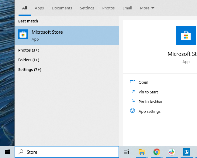 Meluncurkan aplikasi Microsoft Store di Windows 10.