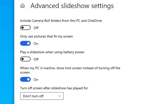 Pengaturan slideshow lanjutan Windows 10