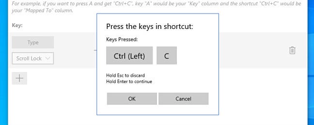 Di PowerToys, jika Anda memetakan pintasan keyboard, masukkan kombinasi tombol menggunakan keyboard Anda.