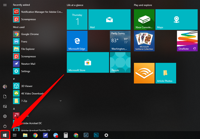 Tombol Menu Mulai Microsoft Windows 10