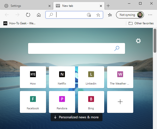 Browser Microsoft Edge baru berdasarkan Chromium, menampilkan halaman Tab Baru.