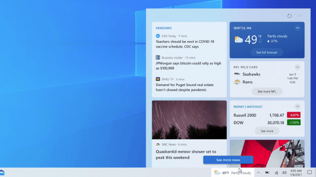 Panel Berita dan Cuaca di bilah tugas Windows 10.