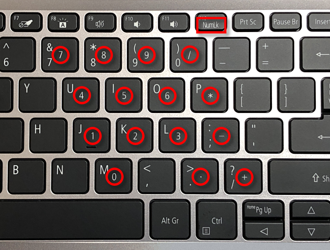 Contoh tombol num lock pada keyboard laptop