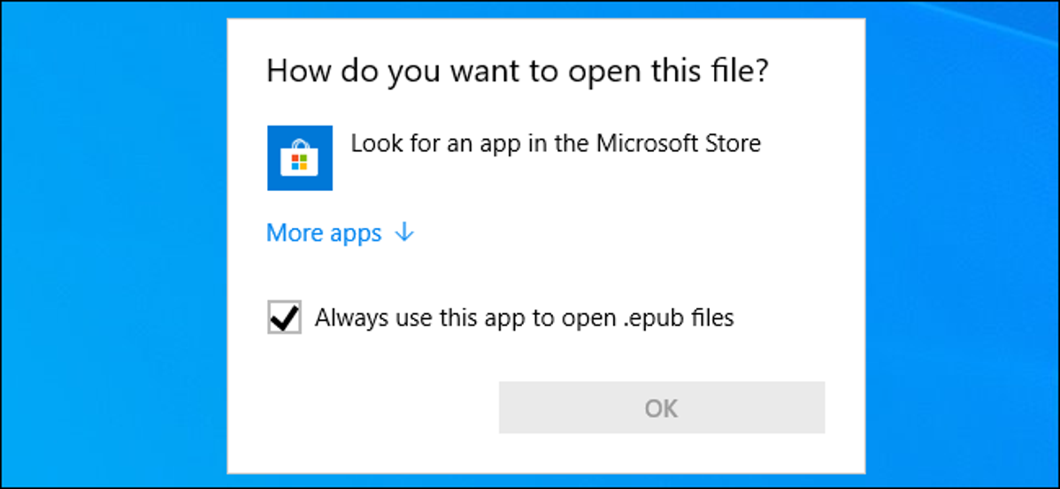 Prompt pembukaan EPUB di Windows 10