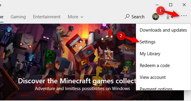 Membuka layar pengaturan Microsoft Store di Windows 10.