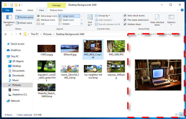 Contoh Preview Pane di Windows 10 File Explorer