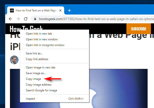 Klik kanan salin di Google Chrome untuk Windows 10