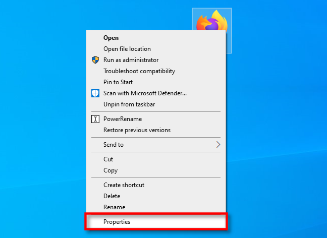 Di Windows 10, klik kanan pintasan desktop dan pilih "Properties."