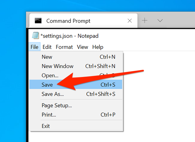 Simpan file pengaturan Terminal Windows