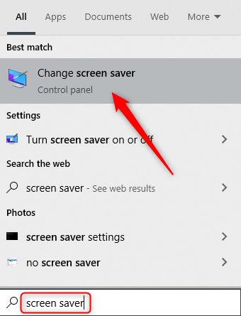 Ketik "Screen Saver" di kotak Pencarian Windows, lalu klik "Ubah Screen Saver" di hasil.